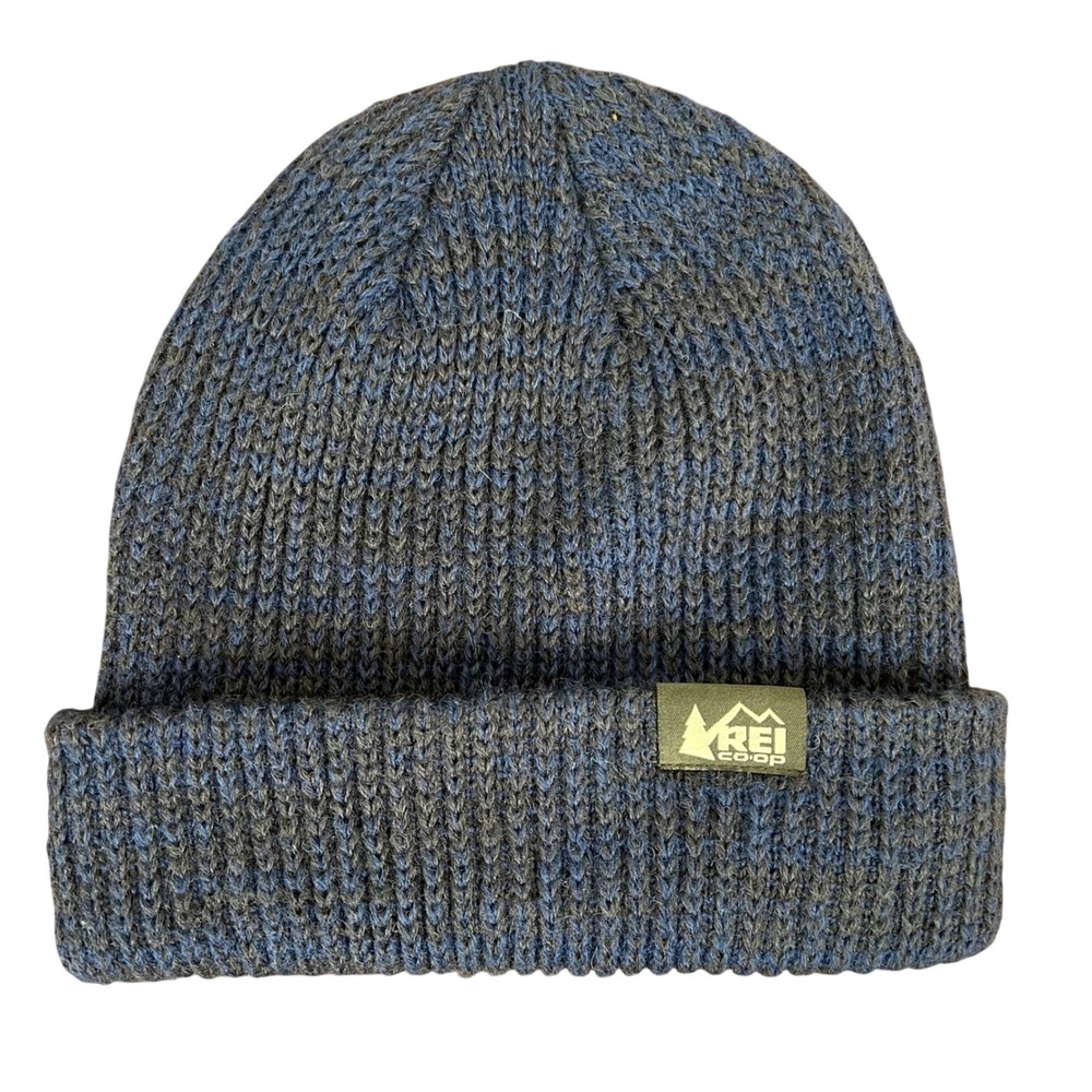 REI Co-op Unisex Blue Grey Marled Wool Blend Cuffed Beanie Hat 119920